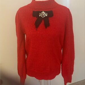 Red Sweater with Black Bow Accent